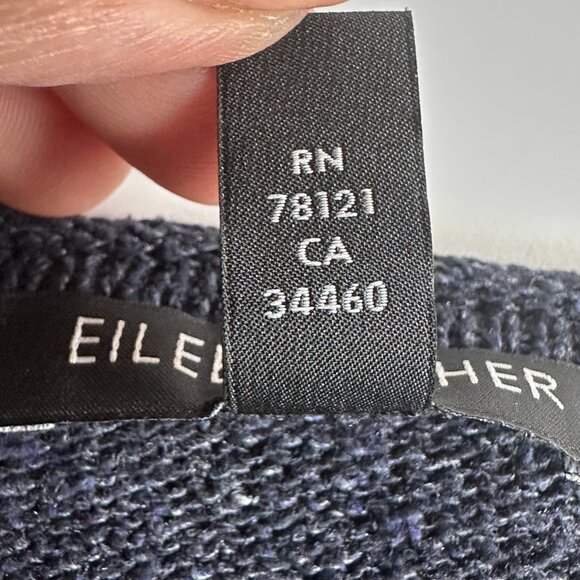 Eileen Fisher Sweater Womens Petite L Navy 3/4 Sleeve Silk Pullover Old Money - Picture 4 of 8